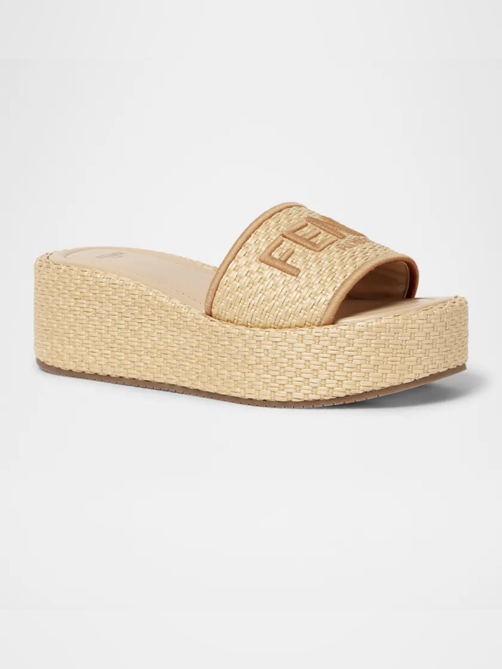 Fendi Sunshine Raffia Platform Slide Sandals